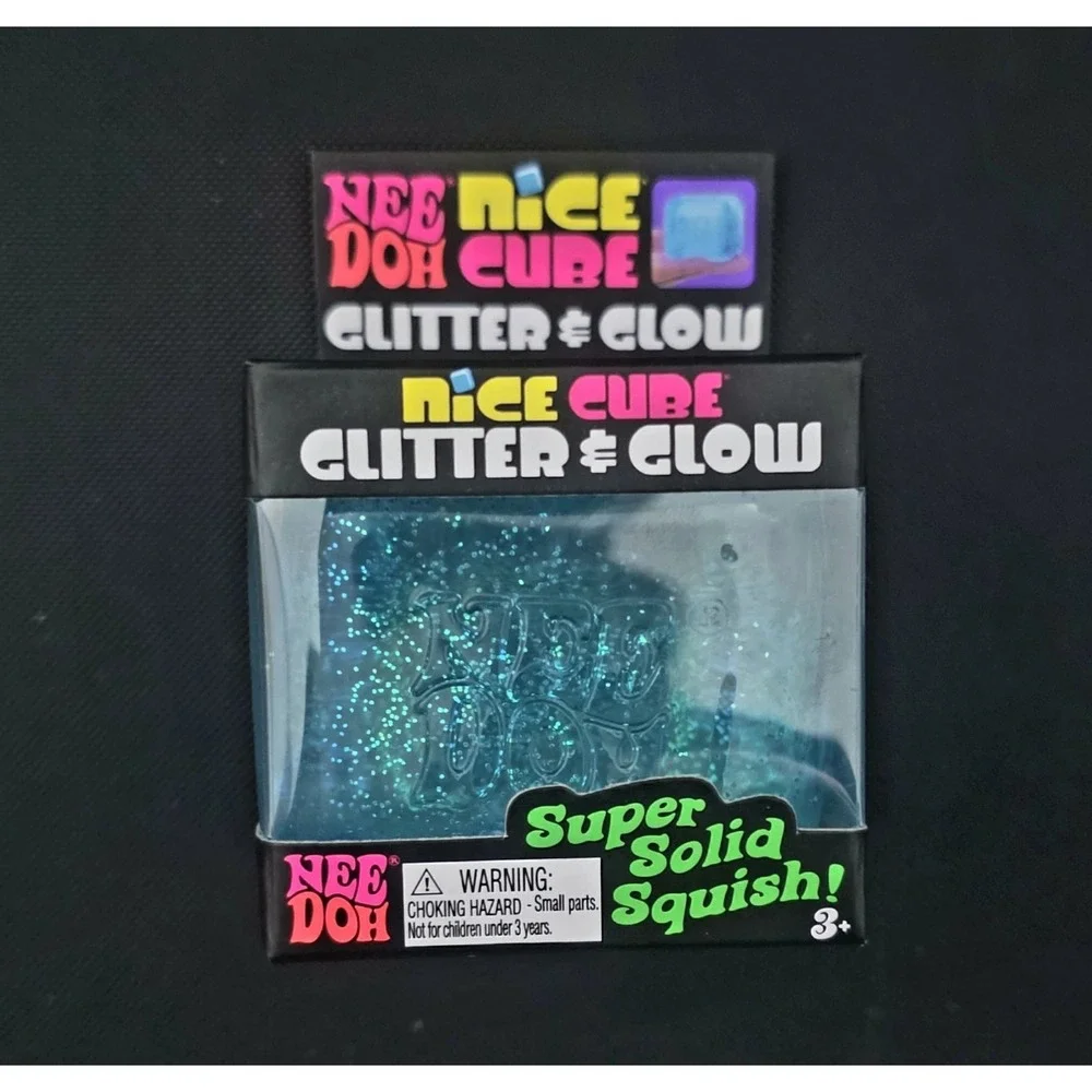 2x Nee Doh Nice Cube Glitter & Glow Super Solid Squish NIB Blue/ Purple / Pink